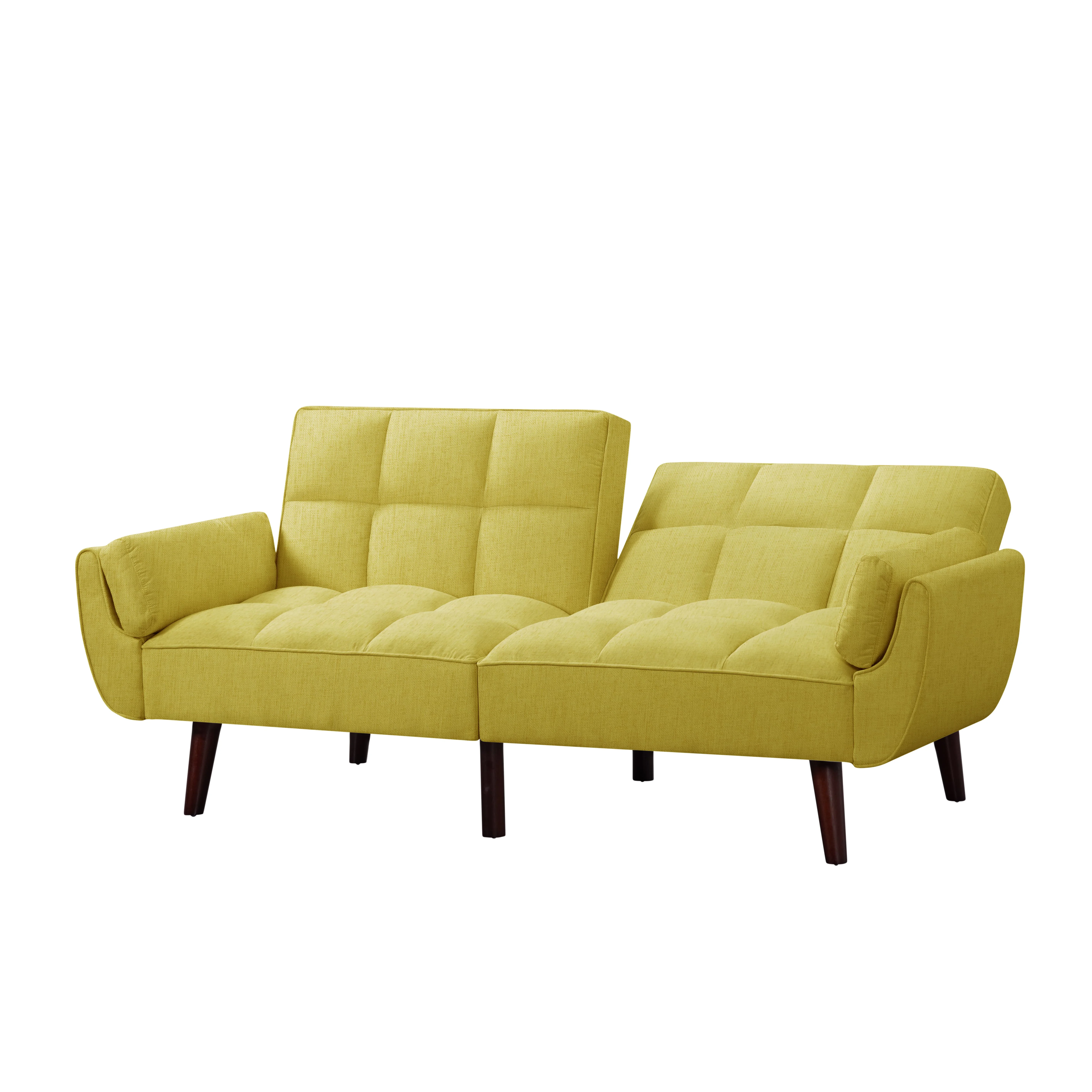 BSHTI 74.4 inch Foam Futon Sofa Bed,Converted Futon Sofa Sleeper with 2 Pillows for Livingroom(Yellow)
