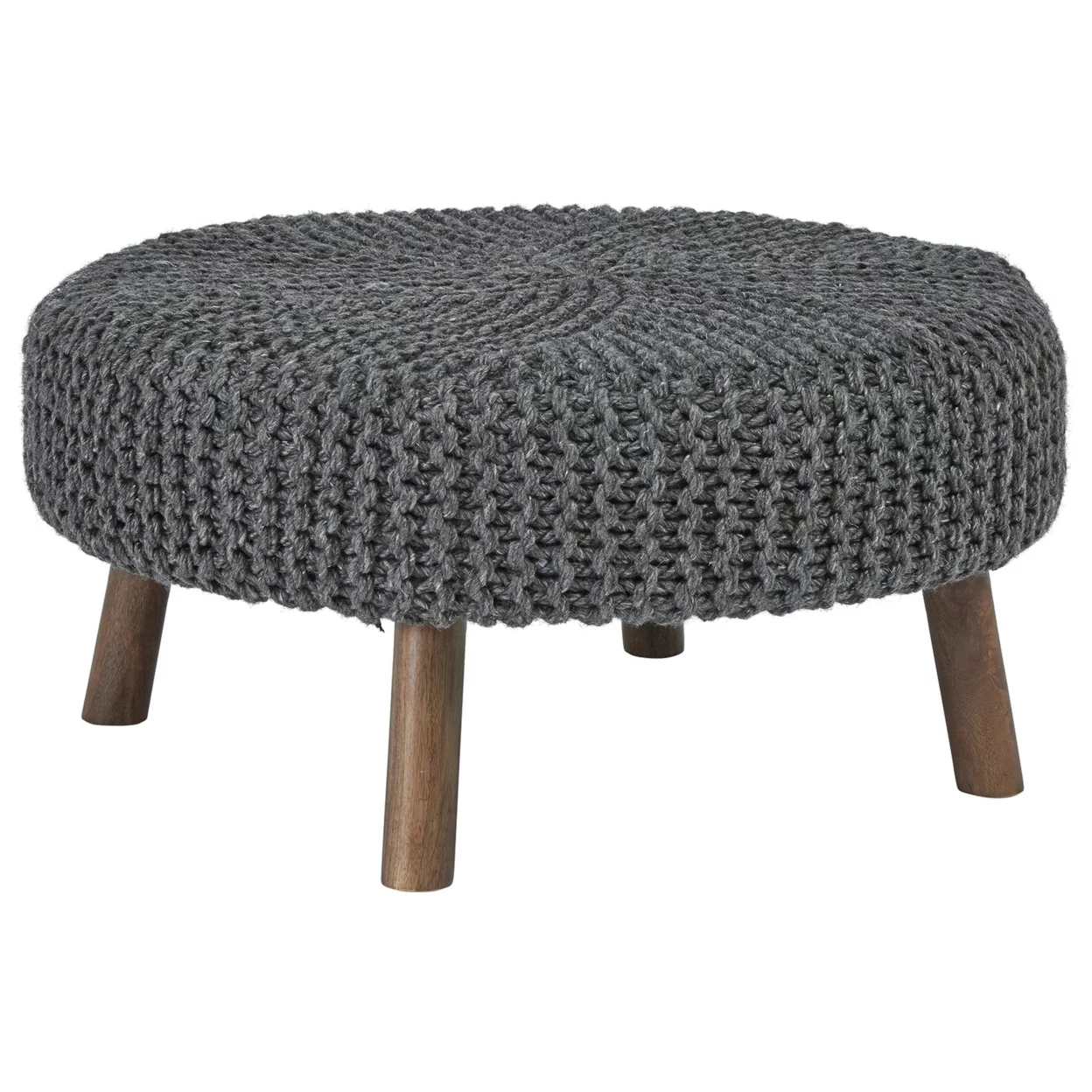 Oversized Accent Ottoman with Hand Knitted Fabric Charcoal Gray- Saltoro Sherpi