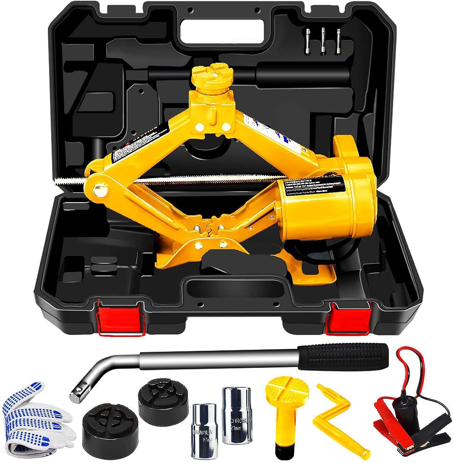 Electric Car Jack 3 Ton 12V Lifting Range 4.7-16.5in Orange Scissor Jack with Manual Wrench for Car/SUV/Sedan