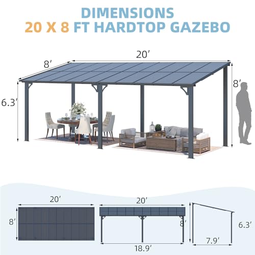 AECOJOY 10&rsquo; x 10&rsquo; Gazebo, Wall Mounted Gazebos Pergola on Clearance, Outdoor Patio Lean to Gazebo Awnings for Deck, Porch