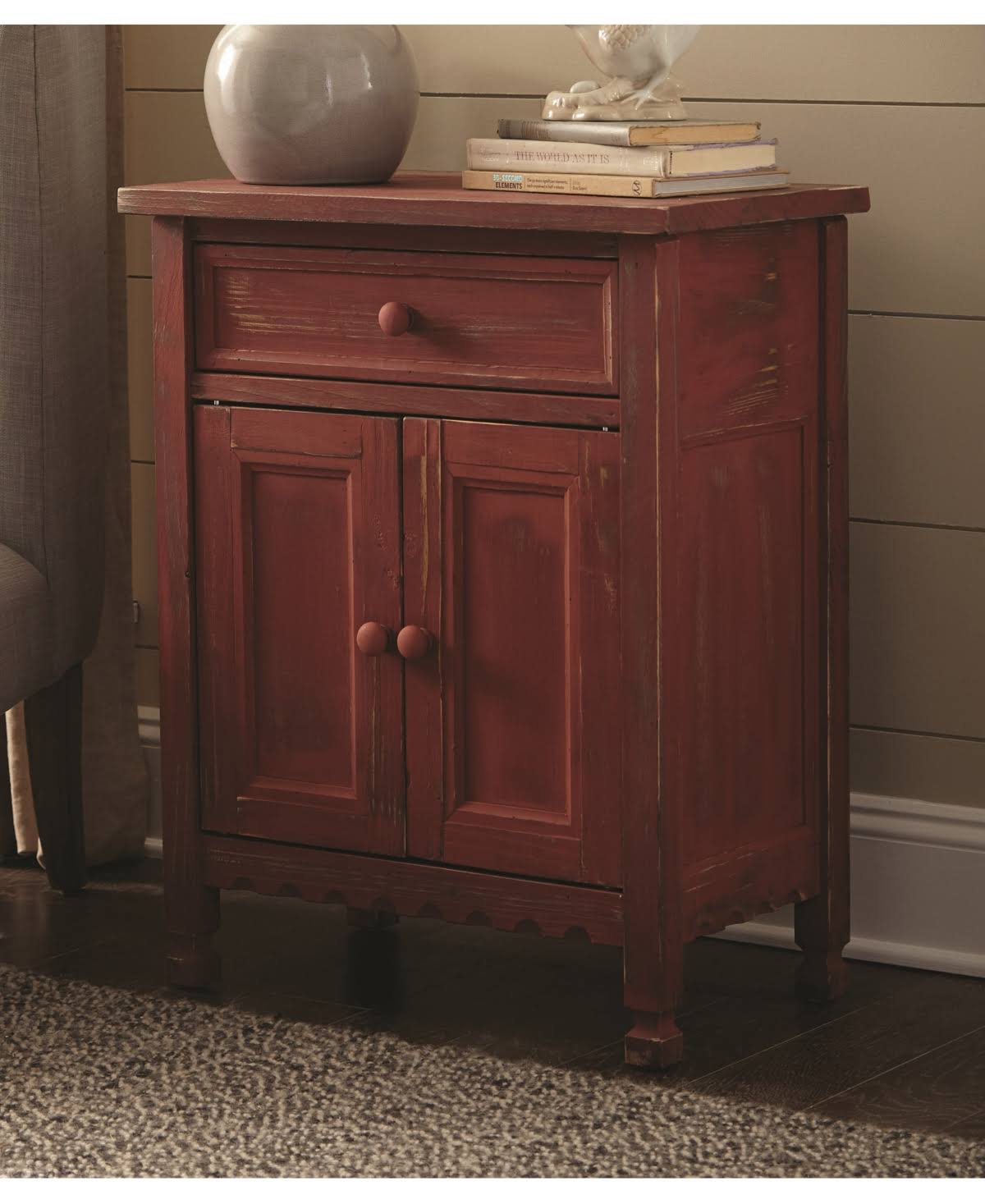 Alaterre Furniture Country Cottage Accent Cabinet Red Antique