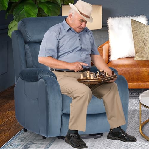 Small Power Lift Recliner for Elderly, Lift Chair Recliners, Electric Recliner Chairs for Seniors, Remote Control, Adjustable, Side Pocket (Navy Blue)