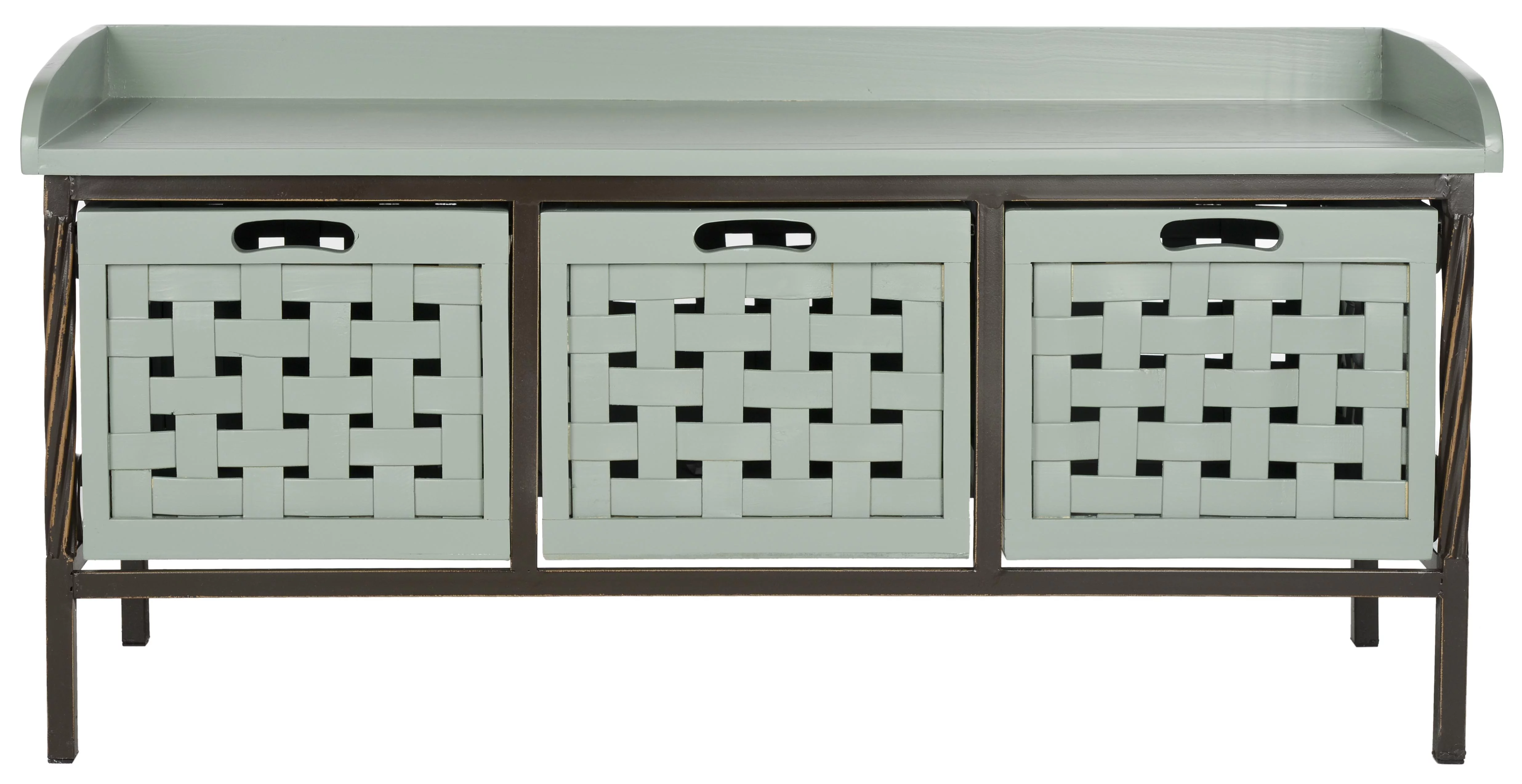 SAFAVIEH Isaac Rustic 3 Drawer Wooden Storage Bench, Dusty Green
