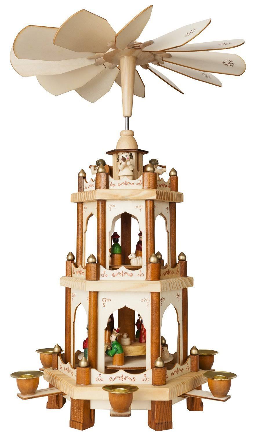 Brubaker Wooden Christmas Pyramid - 18 Inches - 3 Tier Carousel - Nativity Play