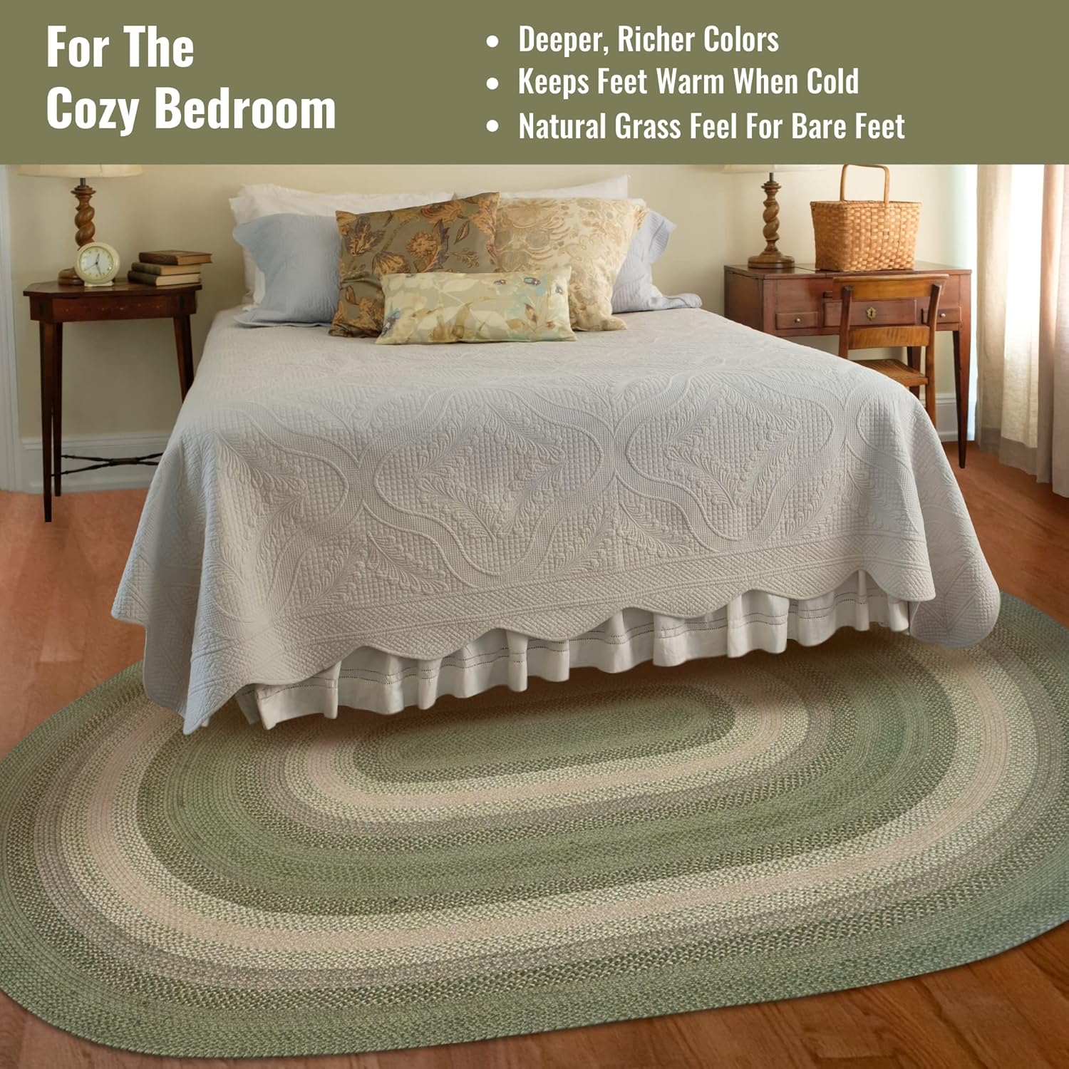 Homespice Grassland Jute Green 4x6' Braided Rugs Oval Rugs for Living Room, Bedroom Rug and Dining Room. Pet Friendly. Decor Styles- Farmhouse Rug