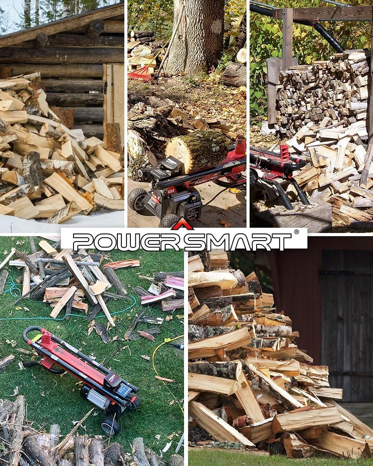 PowerSmart Log Splitter Electric, 6-Ton Hydraulic Log Splitter, 15 Amp Electric Log Splitter, Electric Wood Splitter