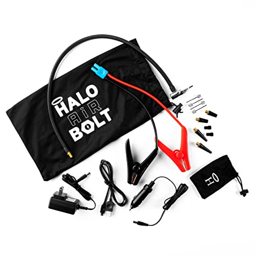 Halo Automotive Bolt Air 58830 mWh Portable Emergency Power Kit with Tire Pump, 4 Interchangeable Air Nozzles, Extra Accessory Kit, Car Jump Starter