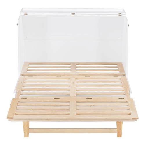 Ball & Cast Queen Size Solid Pine Murphy Bed Chest,Cabinet Hideaway Bed with Charging Station and Large Storage Drawer,Wood Wall Bed can be Folded