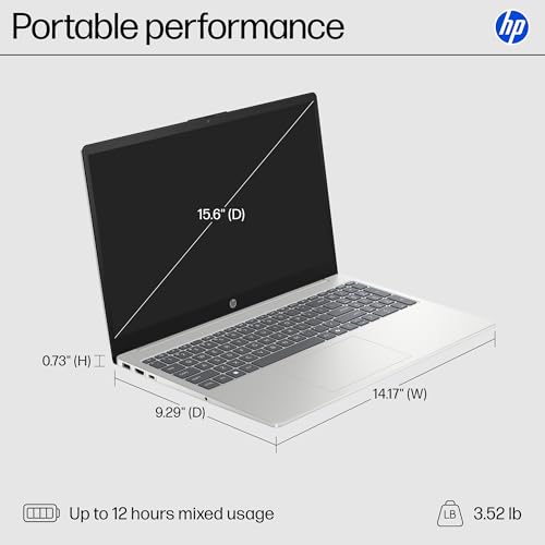HP 15.6 inch Laptop, HD Touchscreen Display, AMD Ryzen 3 7320U, 8 GB RAM, 256 GB SSD, AMD Radeon Graphics, Windows 11 Home, Natural Silver