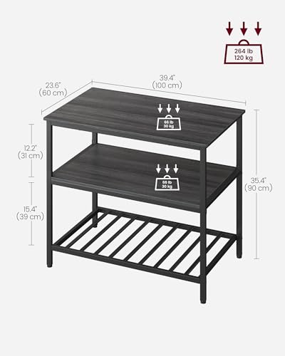 VASAGLE Kitchen Island with 3 Shelves, 47.2 Inches Width Kitchen Shelf with Large Worktop, Stable Steel Structure, Industrial, Easy to Assemble
