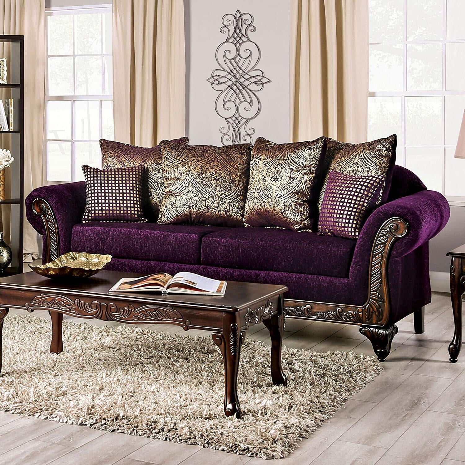 Traditional Purple & Dark Cherry Living Room Set 5pcs FOA Casilda & Cheshire