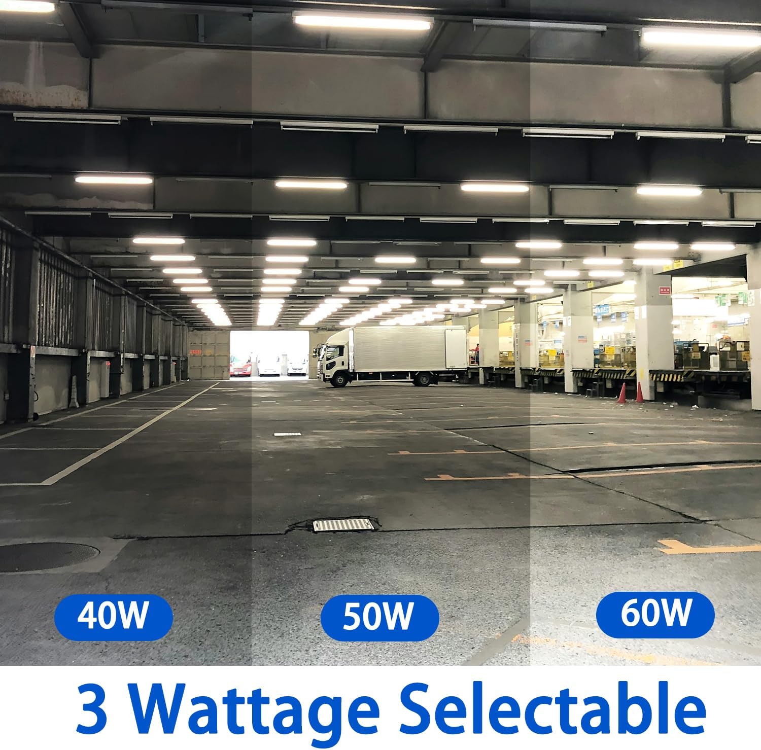 4FT LED Vapor Tight Light Fixture, 60W-50W-40W Power Selectable 5000K, IP65 Waterproof Industrial Surface Mount LED Shop Lights for Carport, Garage