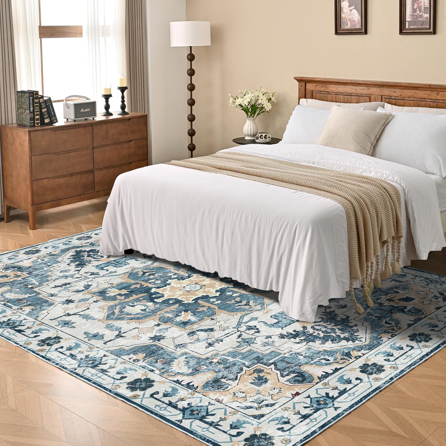 8x10 Large Area Rugs for Living Room,Non Slip Vintage Boho Rug,Machine Washable Mat,Low Pile Rug