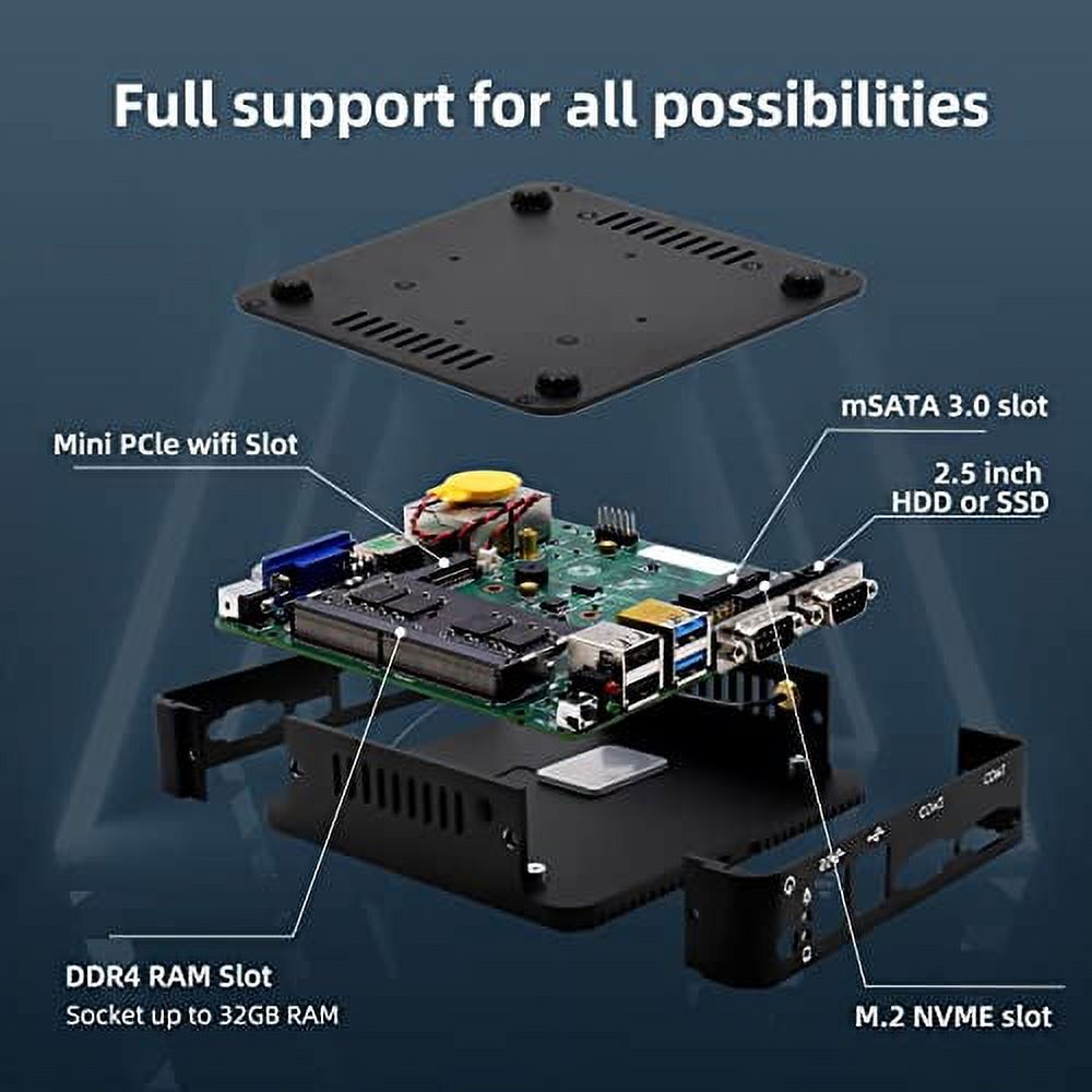 Mini PC Celeron J4125 Windows 11 pro, 32GB DDR4 RAM 512GB SSD, HD-MI, VGA, 4K Output, 2xRS232 COM, Dual Gigabit LAN, USB3.0, Dual Band WiFi, BT