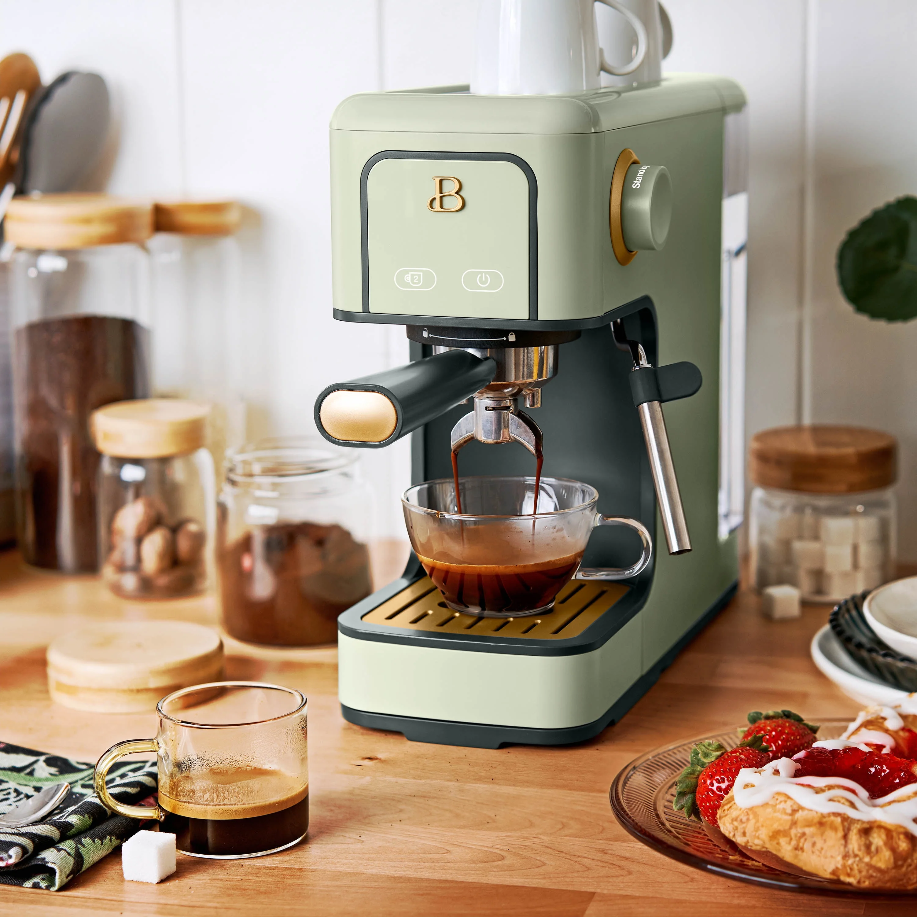 Beautiful Slim Espresso Maker with 20-Bar Pressure, White Icing by Drew Barrymore