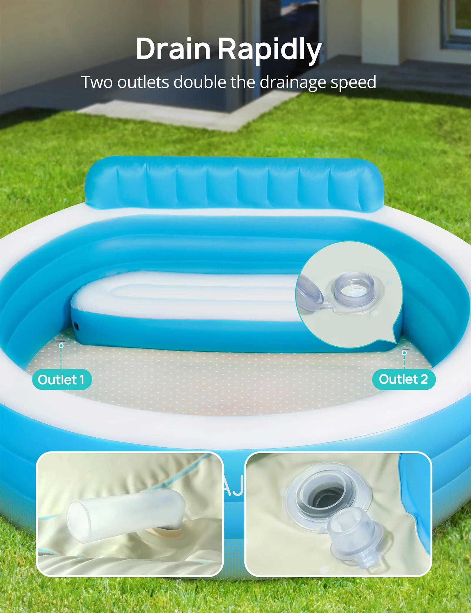 Evajoy Inflatable Pool, Family Lounge Swimming Pool with Seat for Kids Aldult, Round, 7.33 x 7.11 x 2.5 ft