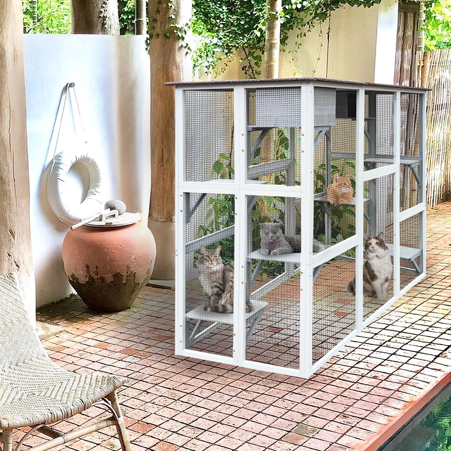 3-Tier Wooden Outdoor & Indoor Cat House Suitable for 1-3 Cats Cat Enclosure Resting Box with 4 Platforms and 2 doors Cat Shelter House with a Jump