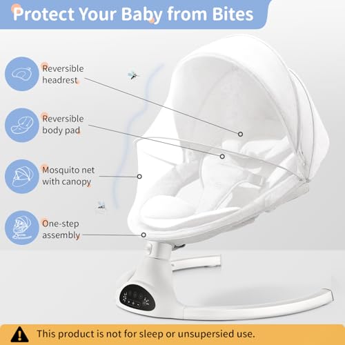 LAREX Baby Swing Infant Swing Electric Toddler Baby Rocker Portable for Newborn Boy Girl, 5 Sway Speeds with Remote Control