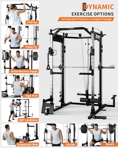 Garvee Smith Machine, 2200LBS All-in-One Squat Rack for Home Gym, Multi-Function Power Cage Cable Crossover System Strength Training Equipment