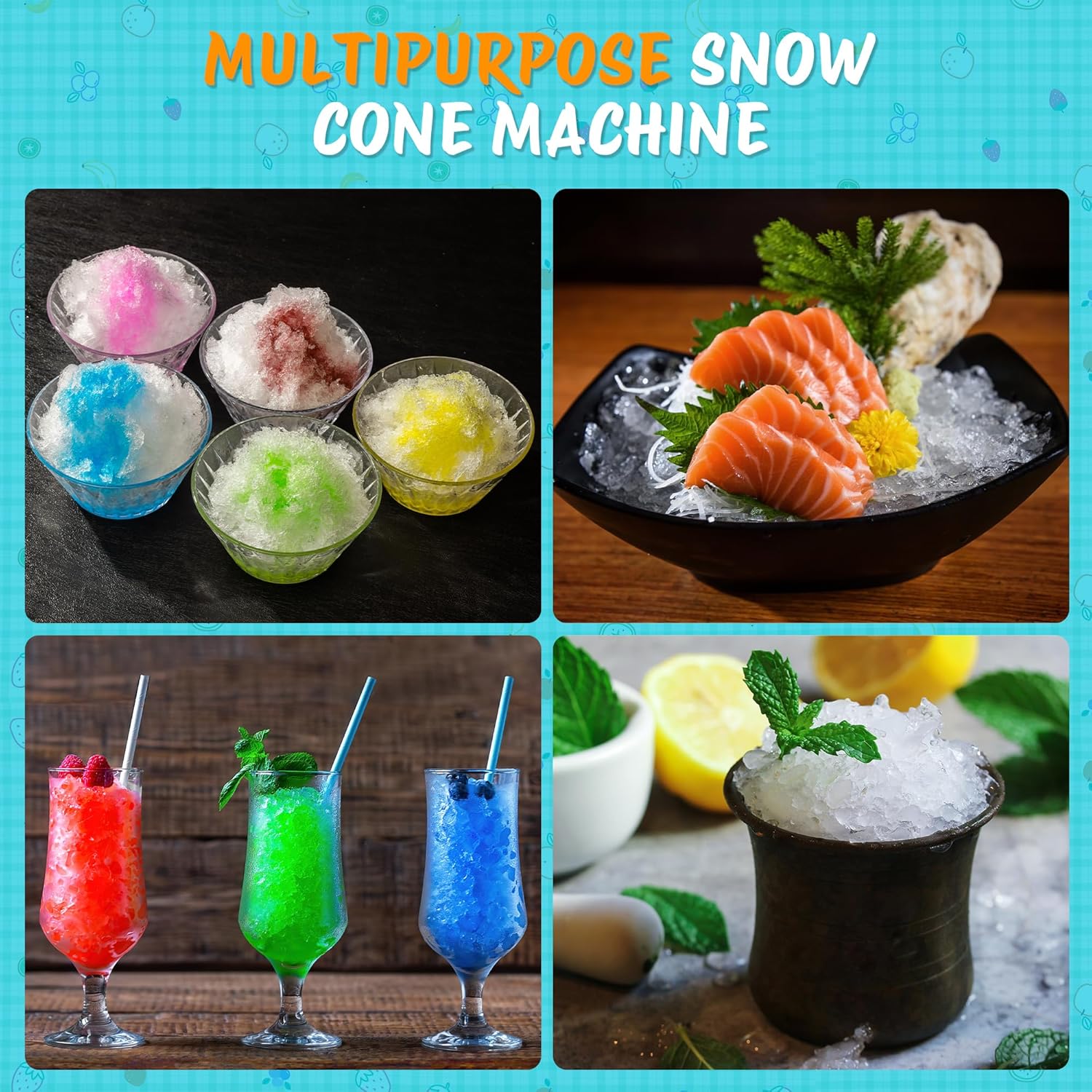 Snow Cone Machine Shaved Ice, 500LB/H Commercial Ice Crusher Shaved Ice Machine Fluffy