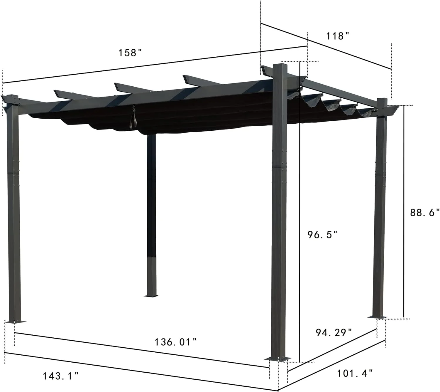 Kozyard Morgan Outdoor Extra-Large Gray Aluminum Frame Pergola with Sunshade Canopy (10' x 13', Gray)