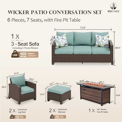 HERA'S HOUSE Patio Furniture Set with 56" Fire Pit Table, Outdoor Patio Conversation Sets