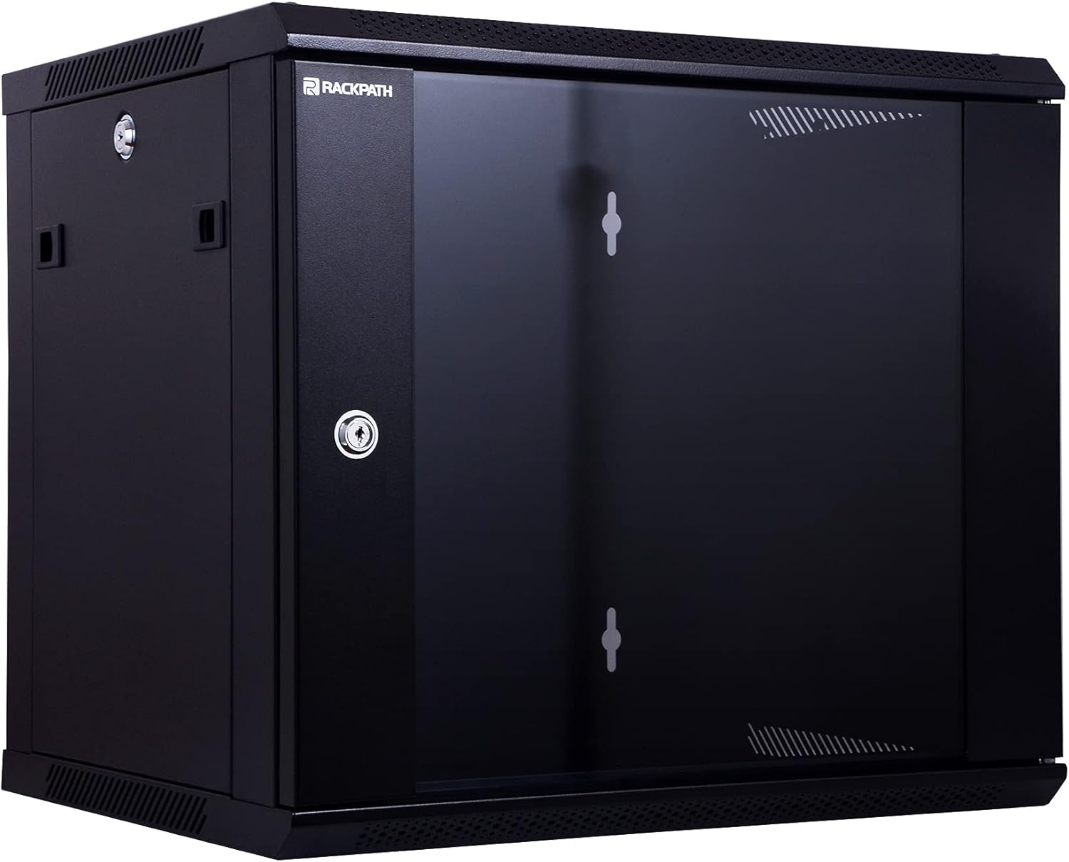 RackPath 9U Performance Wall Mount Server Cabinet Network Rack Enclosure, Quiet Cooling Fan, Locking Glass Door, Black