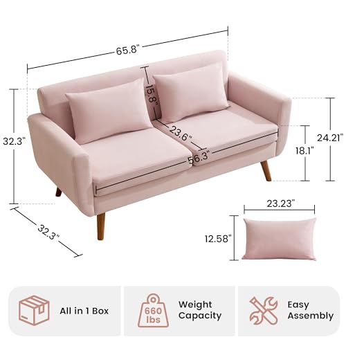 Tbfit L Shaped Couch Sofa, 80" W Mid-Century Modern Sectional Couches, 3 Seater Sofas with Wide Chaise Lounge & Two Pillows