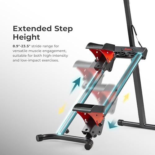 Sunny Health & Fitness Stair Stepper w/Handlebar, Extended Step Range Climber Machine for Legs, Core and Glute Workouts
