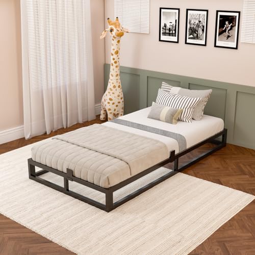 6 Inch Queen Bed Frame with Steel Slat Support, Low Profile Queen Metal Platform Bed Frame Support Mattress Foundation