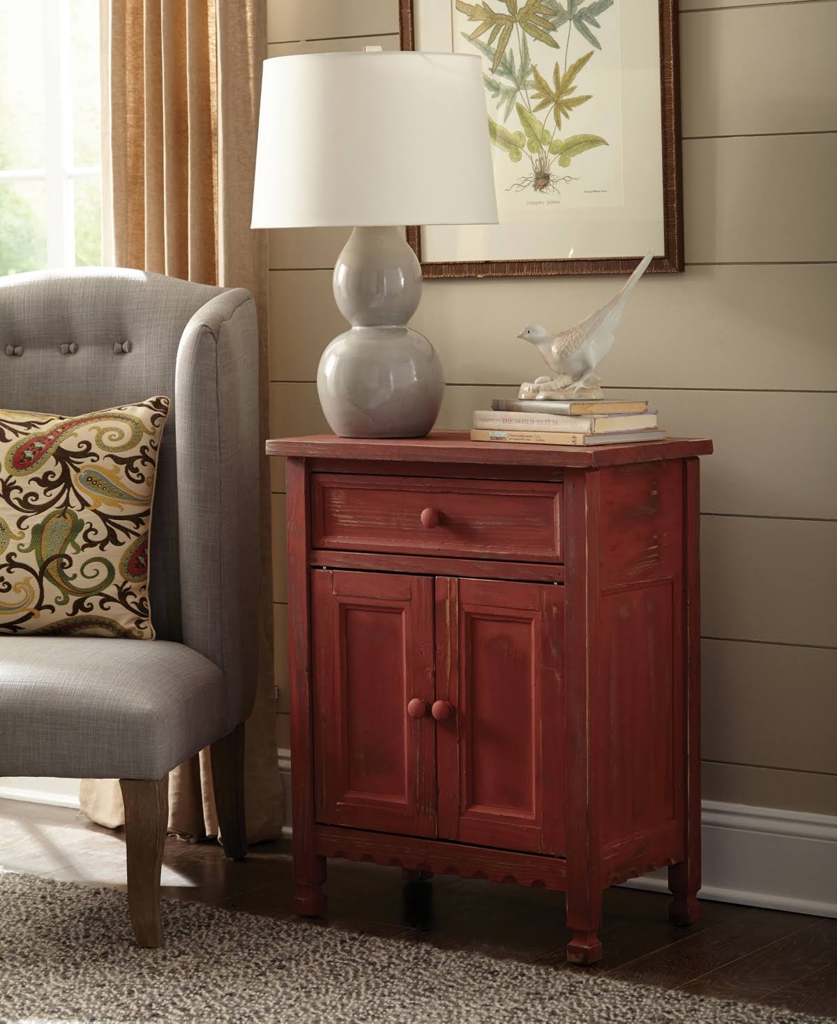 Alaterre Furniture Country Cottage Accent Cabinet Red Antique