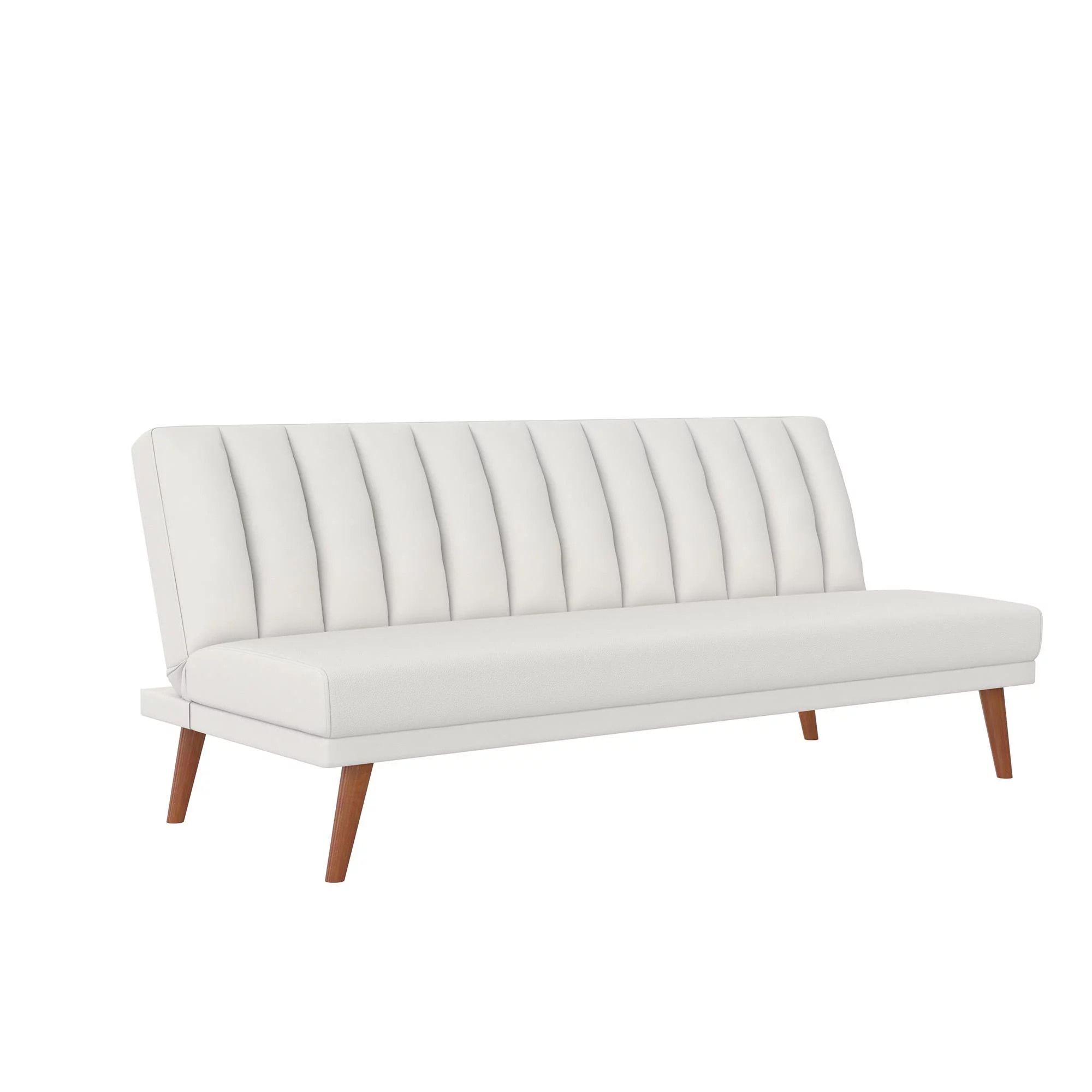 Novogratz Brittany Armless Futon, Sofa Lounger and Sleeper with Hideaway Support Legs, White Faux Leather