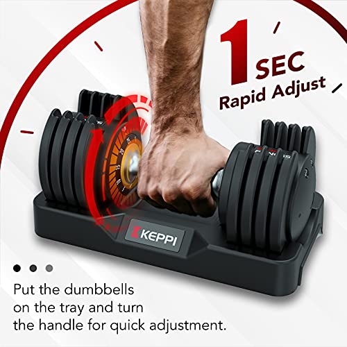 Keppi Adjustable Dumbbells Set-25lb/40lb/55lb/60lb, Anti-Slip Metal Fast Adjust Weight Handle, Exercise & Fitness for Full Body Workout