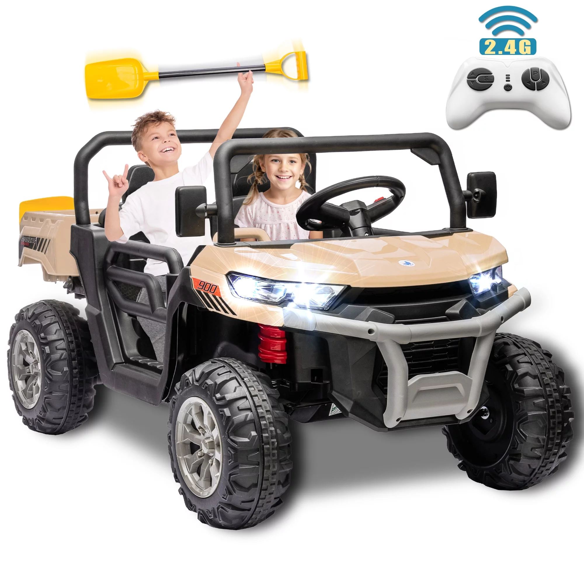 24V 2 Seater Kids Ride on Car Truck, Ride On UTV with 2x200W Motor Ride On Dump Truck, Ride On Car with Dump Bed/Shovel