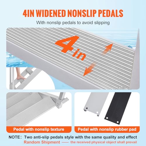VEVOR Dock Stairs Ladder 4 Step, Aluminum Dock Steps 30"-39" Adjustable Height, 500Lbs Load, 4" Wide Nonslip Pedals
