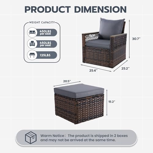 MELLCOM 4 Pieces Patio Furniture Set, Outdoor Wicker Chairs with Ottomans
