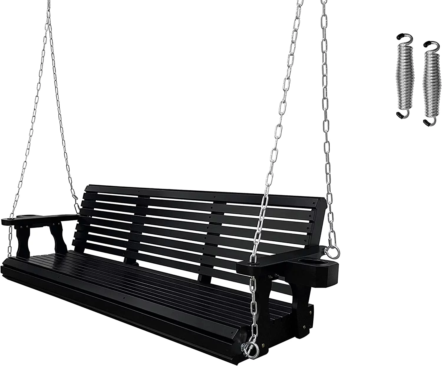 Wooden Porch Swing 3 Seater, 800 lbs Bench Swing for Outdoor Patio Garden Yard, 5 feet Black