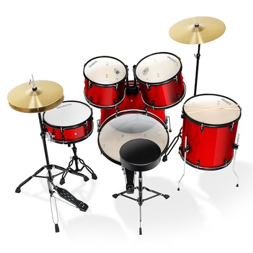 Full Size Complete Adult 5-Piece Drum Set with Cymbals, Stands, Stool, and Sticks - Blue