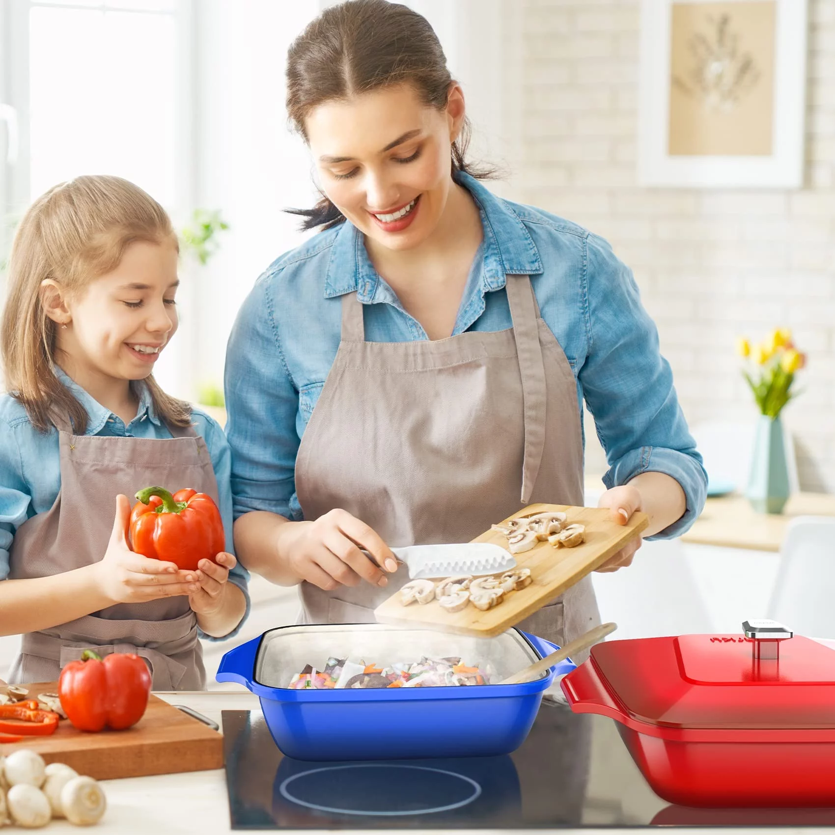 imarku | 3.5-Quart Dutch Oven Braiser Pan Nonstick Enameled Cast Iron with Lid Oven Safe - Blue