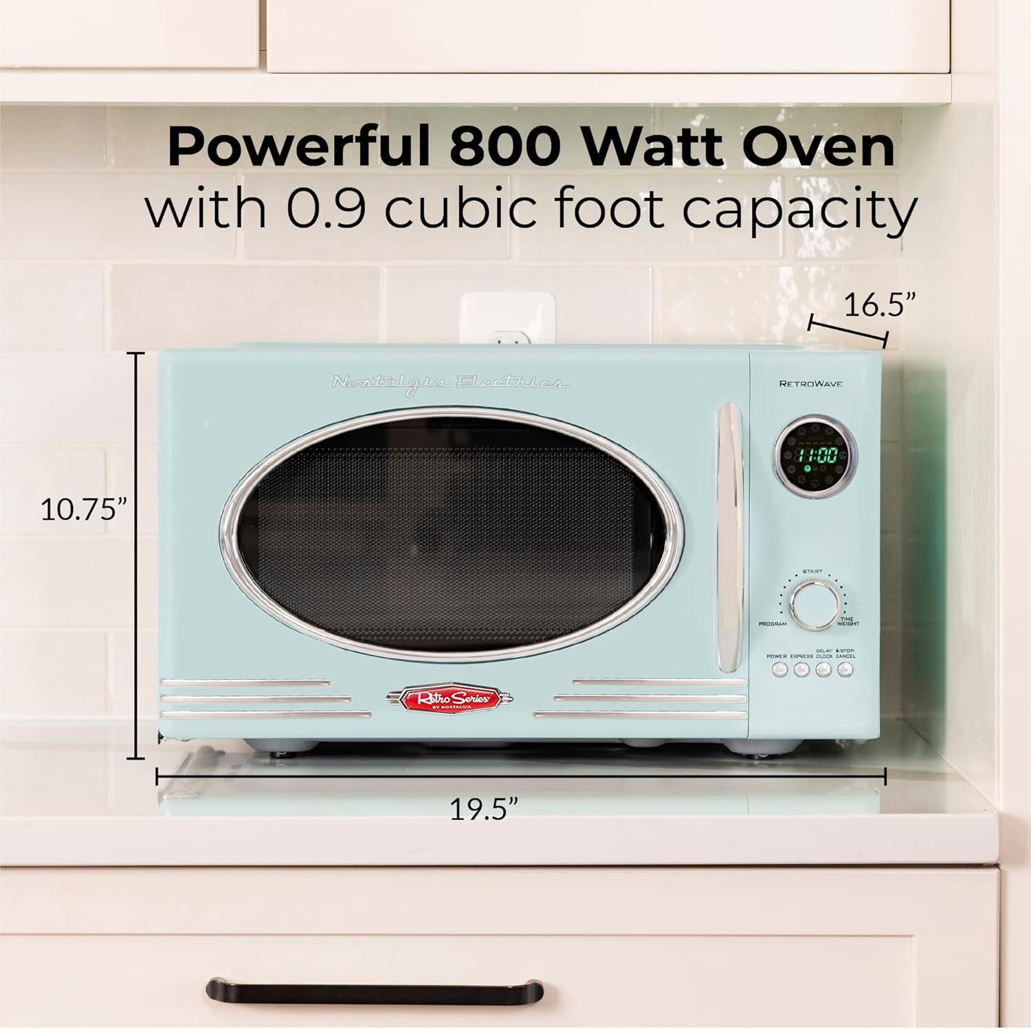 Nostalgia Retro Countertop Microwave Oven, 0.9 Cu. Ft. 800-Watts with LED Digital Display, Child Lock, Cu.Ft, Aqua & Keurig K-Mini Coffee Maker