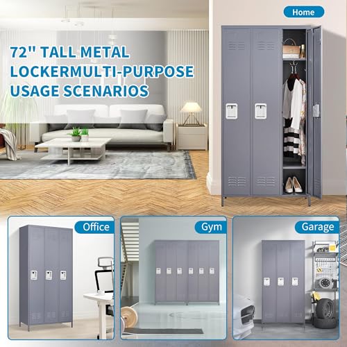 6 Doors Metal Lockers for Employees 72" H Storage Cabinet Lockable Locker with Shelves Steel Storage Locker for Gym School Office Home Requires