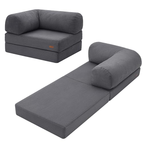 COMAX Folding Sofa Bed, Convertible Chair Bed Corduroy 3-in-1 Foldable Floor Couch with High-Density Foam, Futon Sofa Sleeper Mattress