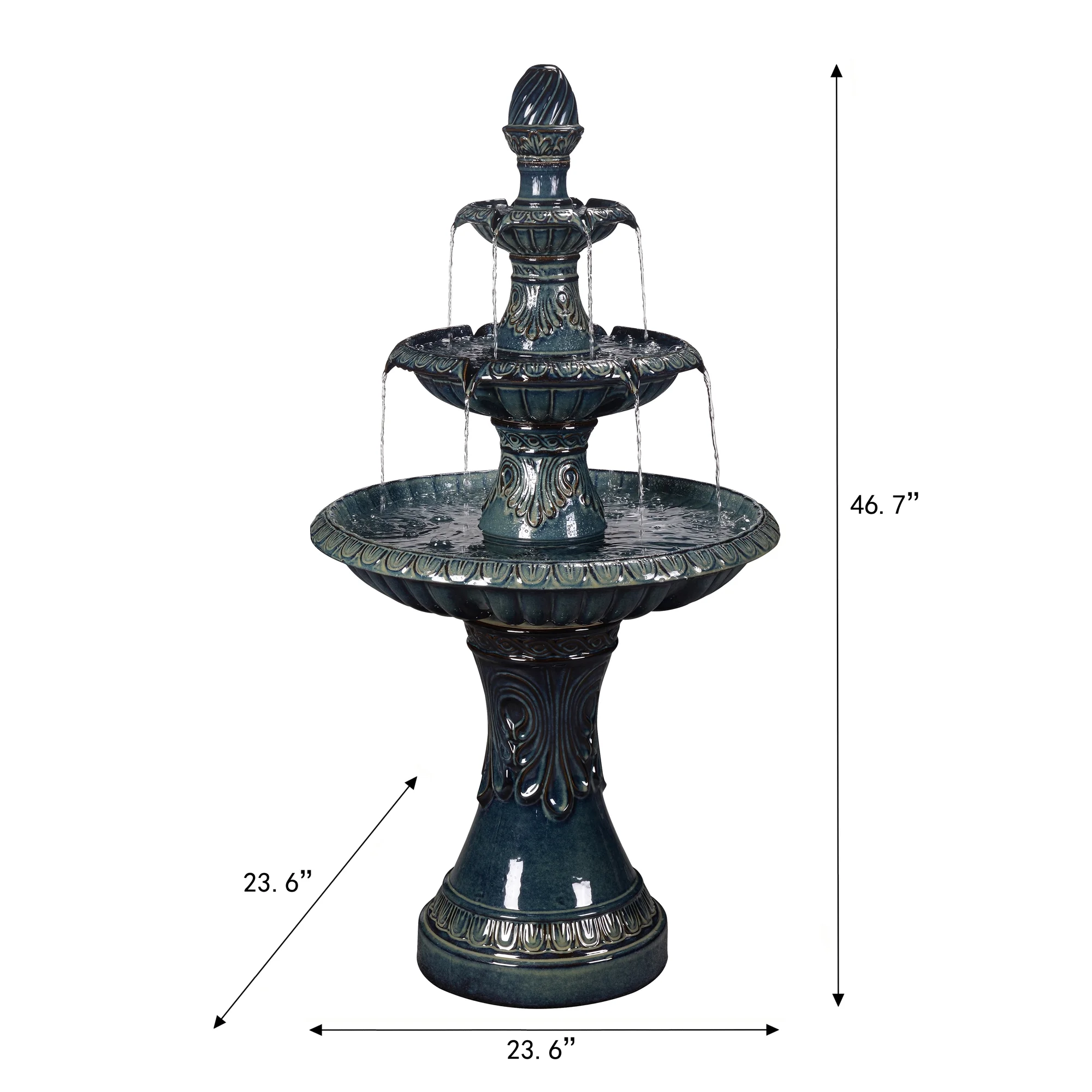 3 Tier Ceramic Fountain - Serene Blue Beauty, No Lights - Radiant Selections