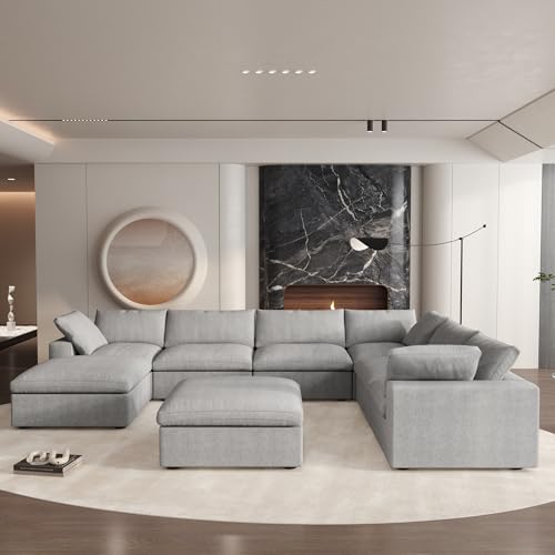 160.6" Cloud Couch Modular Sectional Sofa for Livingroom,Oversized Convertible Sofa with Storage Ottomans,6 Seat Wide Couches