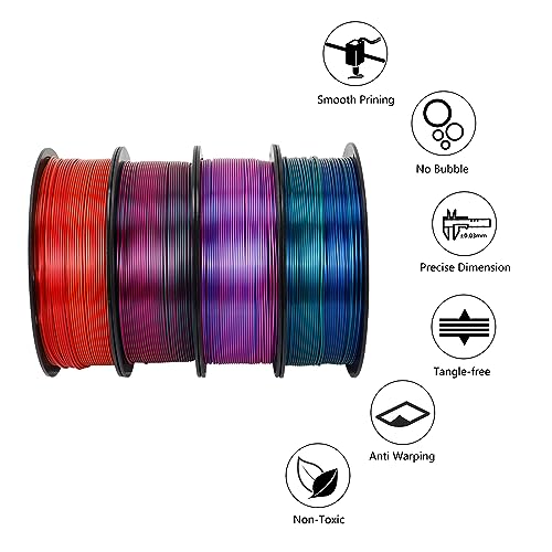 Kingroon Silk PLA Bundle 3D Printer Filament, Dimensional Accuracy +/- 0.03 mm, 10 kg Spool(22lbs)