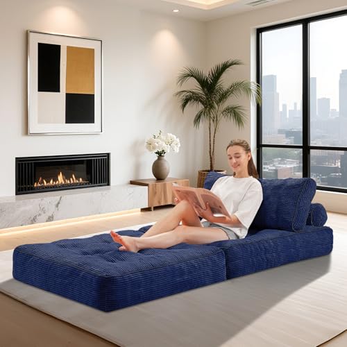 HABUTWAY Folding Sofa Bed, Convertible Sleeper Chair Bed w/Dual-Pillow & Handle, Foldable Floor Sofa Lounge w/Back Support for Living Room, Bedroom