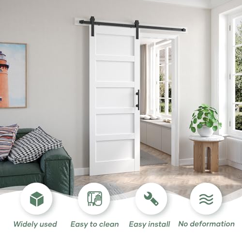 Fredbeck Double 21inx84in White Barn Door and 7FT Sliding Barn Door Hardware Kit Included,Solid,MDF, PVC Surface,DIY Assembly,5-Panel