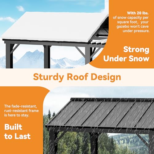 Hardtop Grill Gazebo 6'x12'with Side Shelf, Outdoor Gazebo with Bottle Opener & Hooks