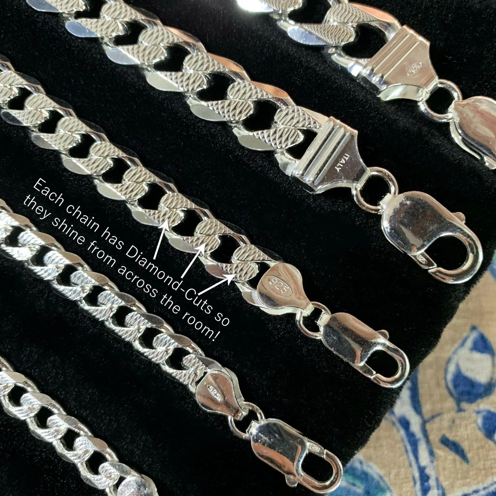 Necklaces for Men Women Kids Real Solid 925 Sterling Silver Chain Plata Diamond Cut Cuban Curb Miami