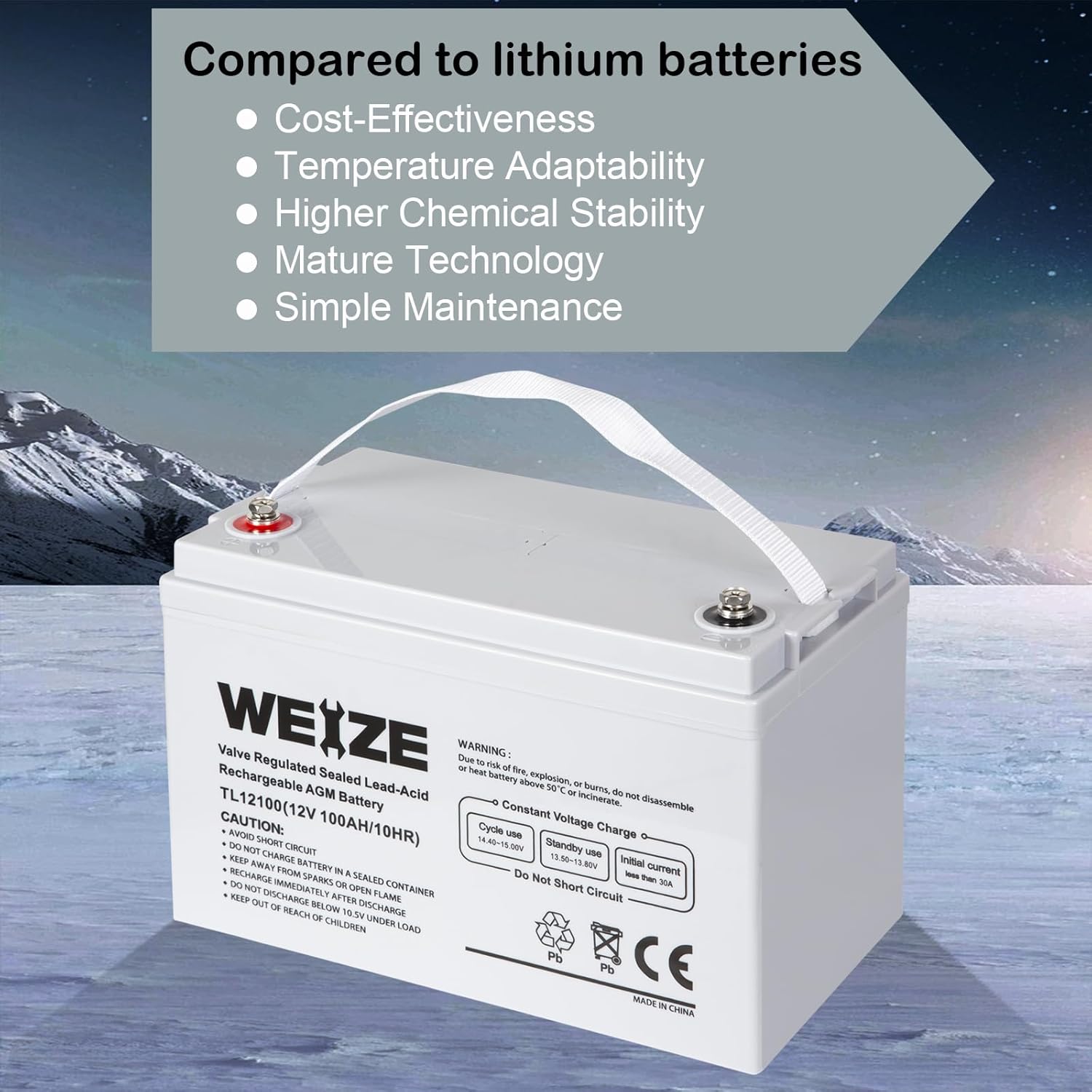 Weize New 12 Volt 100Ah AGM Battery Deep Cycle, Maintenance-Free, 3% Self-Discharge Rate, 1150A Max Discharge Current, for RV, Solar, Trolling Motor